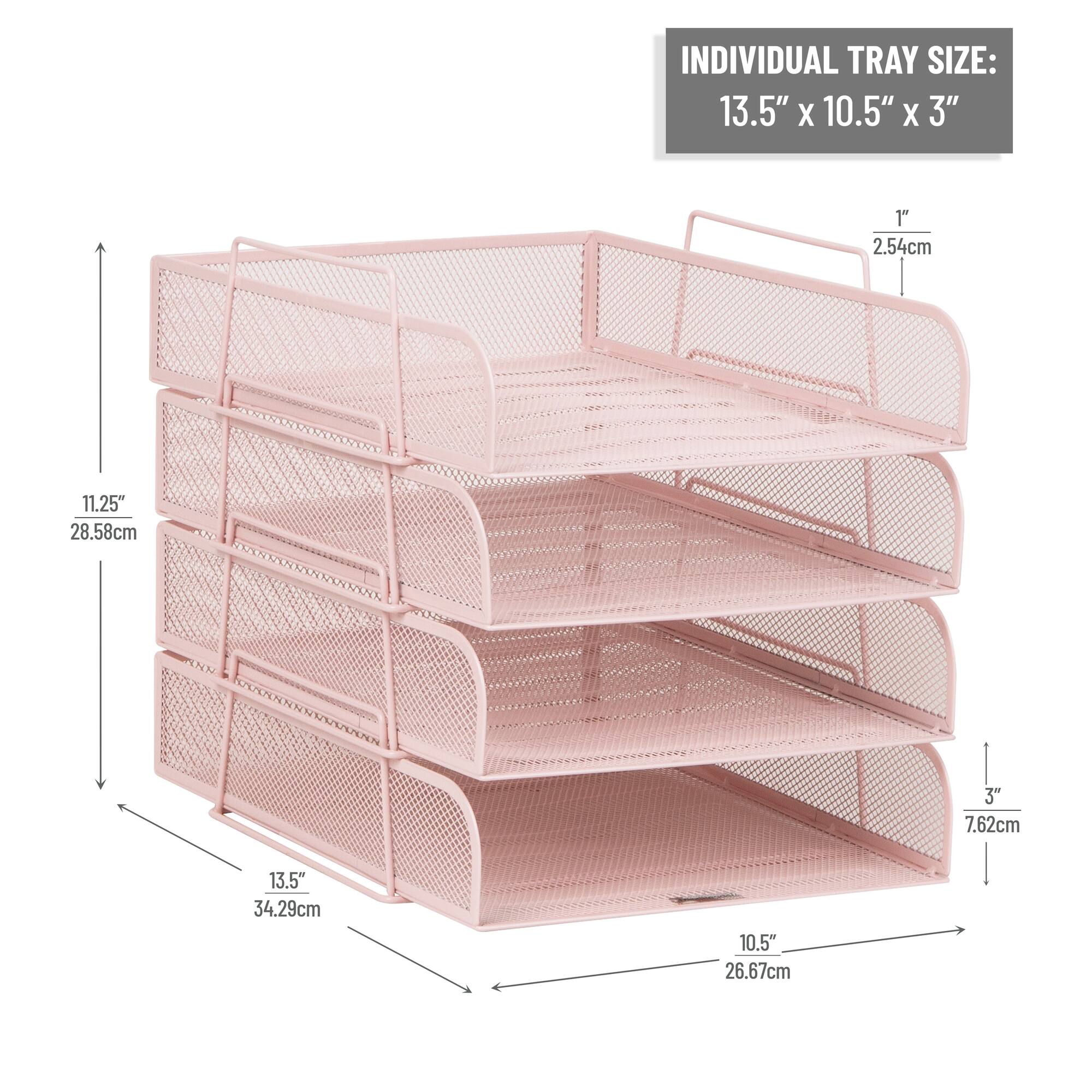 Mind Reader Stackable Paper Tray, Desktop Organizer, File Storage, Office, Metal Mesh, 4 Pcs